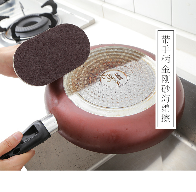 2, 493 Nanometer Emery sponge with handle to scrub the kitchen, decontamine, Clean, brush the dishes, wash 