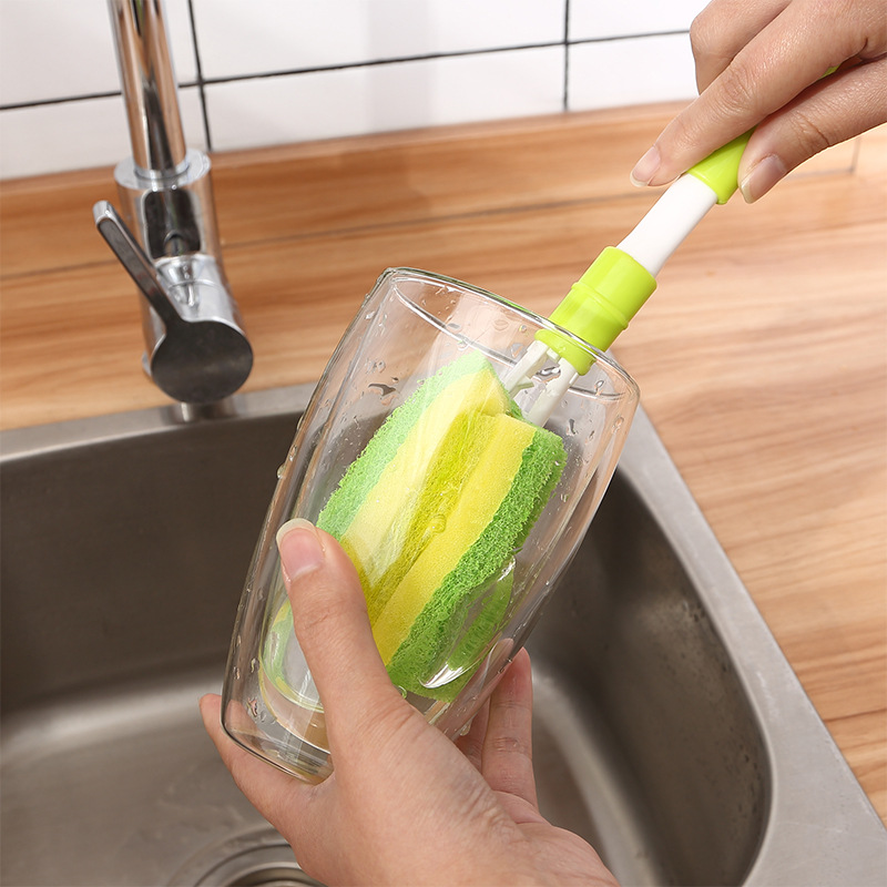 1314 KM telescopic sponge baijiecloth brush long handle cleaning cup brush glass thermos GMBH cup cleaning brush clean cup