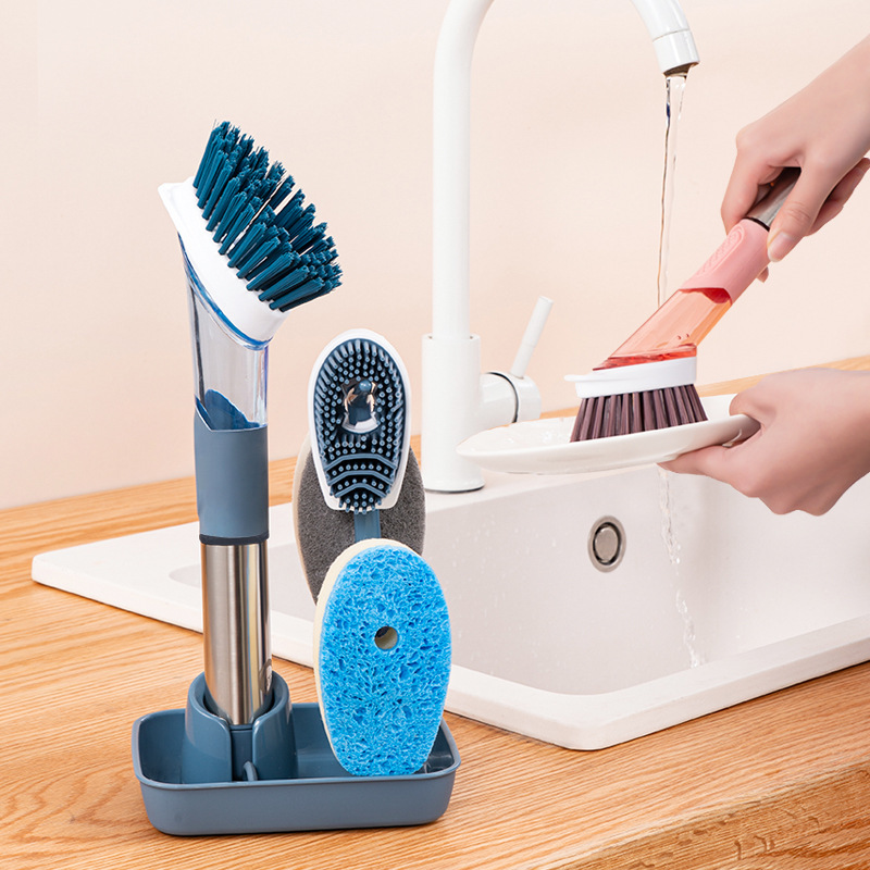 Multi-Functional Cleaning Household Kitchen Oil Stain Dish Brush Sponge Brush Long clean brush
