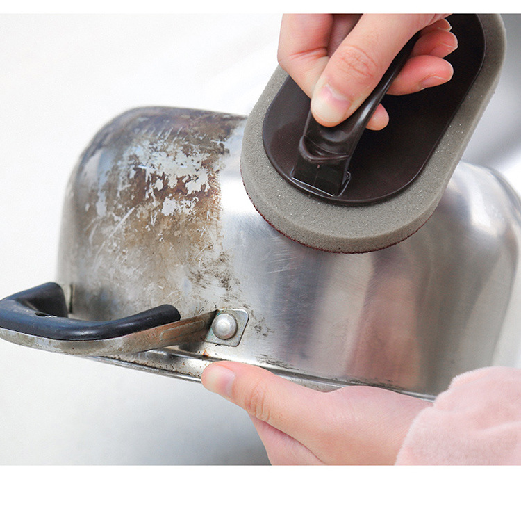 Carborundum sponge Magic wipe kitchen with handle clean decontamination Wash pot bottom Black scale sponge