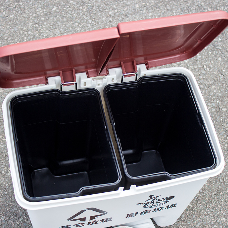 Japanese-Style Sorting Trash Bin Household Pedal Square Plastic Kitchen Living Room Foot Indoor Double Barrel Dustbin with Lid
