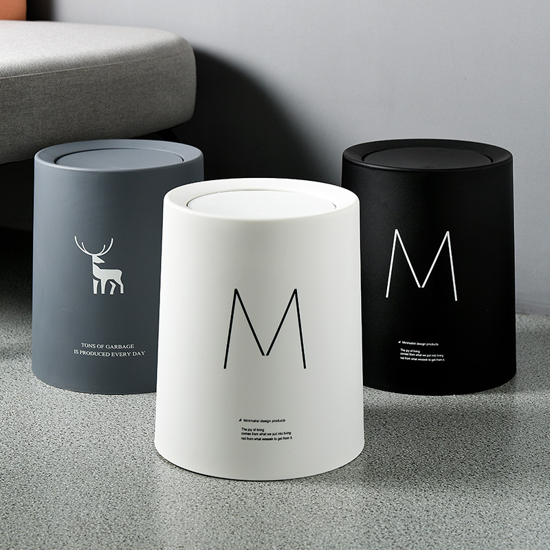 Nordic Wind shake lid Circular Dustbin Household Living Room Kitchen Simple creative Bathroom Office 