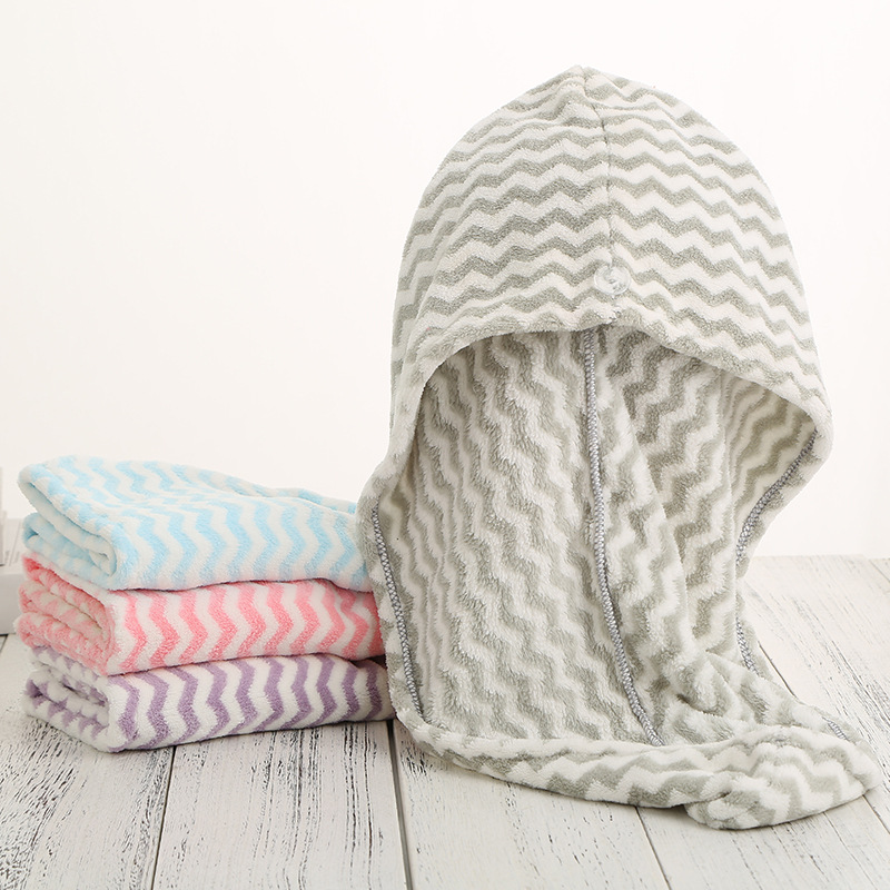 Warp Knitted Water Pattern Coral Velvet Hair-Drying Cap Adult Triangular Binder Bath Shower Cap Extra Thick No Hair Shedding Non-Fading Hair Drying Cap