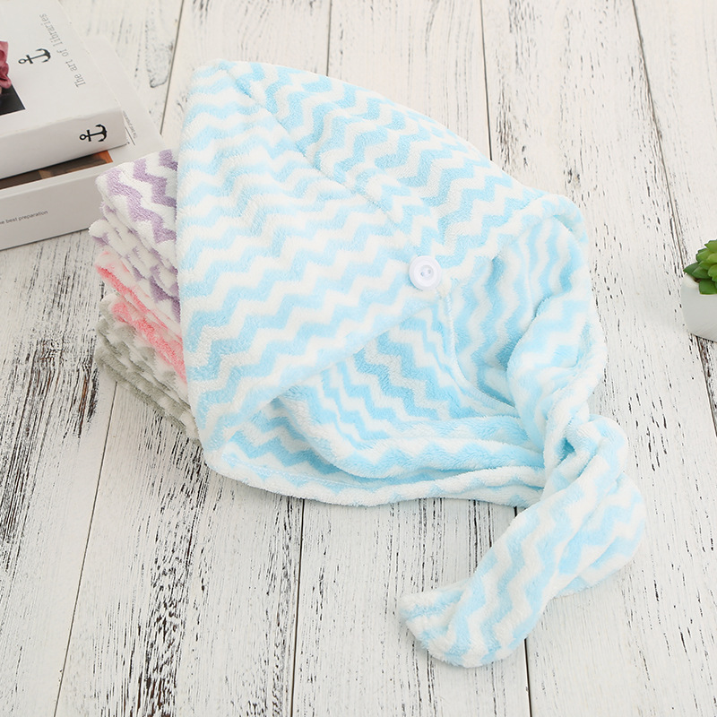 Warp Knitted Water Pattern Coral Velvet Hair-Drying Cap Adult Triangular Binder Bath Shower Cap Extra Thick No Hair Shedding Non-Fading Hair Drying Cap