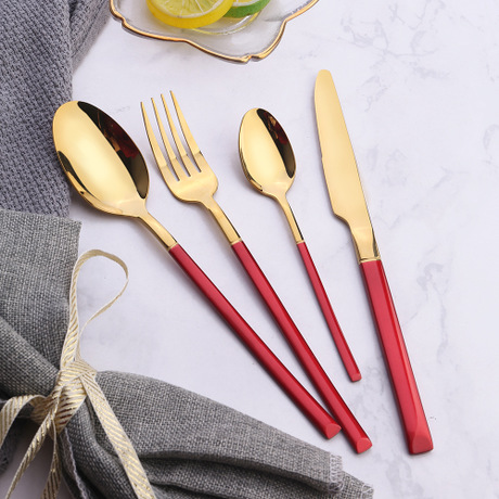 L web celebrity emerald stainless steel tableware, 410 stainless steel knife and fork spoon ins western restaurant steak knife and fork spoon