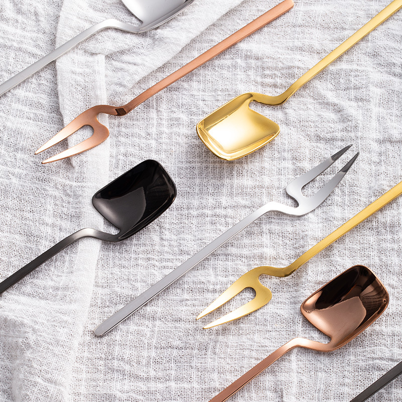 Stainless Steel Fruit Fork 304 Coffee Spoon Japanese Ice Spoon Ice Cream Ice-Cream Spoon Hanging Mug Spoon