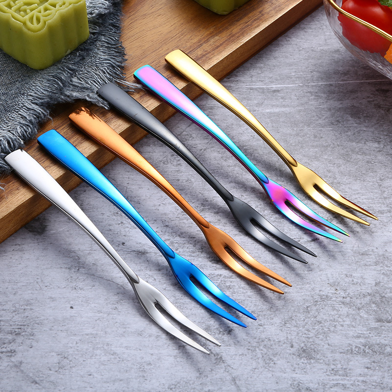 European Fruit Fork Fashion Creative Fruit Toothpick Meat Fork Pastry Fork 304 Stainless Steel Thickened Dessert Fork