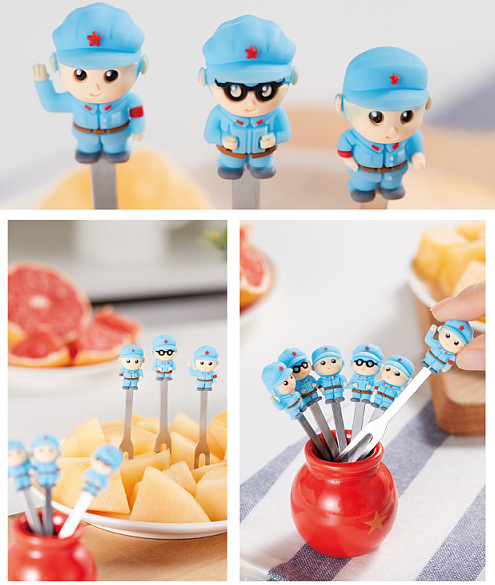 Creative Cartoon Red Army Stainless Steel Fruit Fork Set 6 Assembly Base Ceramic Fruit Fork Creative Cartoon Red Army Stainless Steel Fruit Fork Set 6 Assembly Base Ceramic Fruit Fork