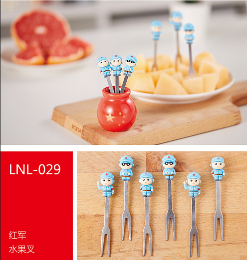 Creative Cartoon Red Army Stainless Steel Fruit Fork Set 6 Assembly Base Ceramic Fruit Fork Creative Cartoon Red Army Stainless Steel Fruit Fork Set 6 Assembly Base Ceramic Fruit Fork