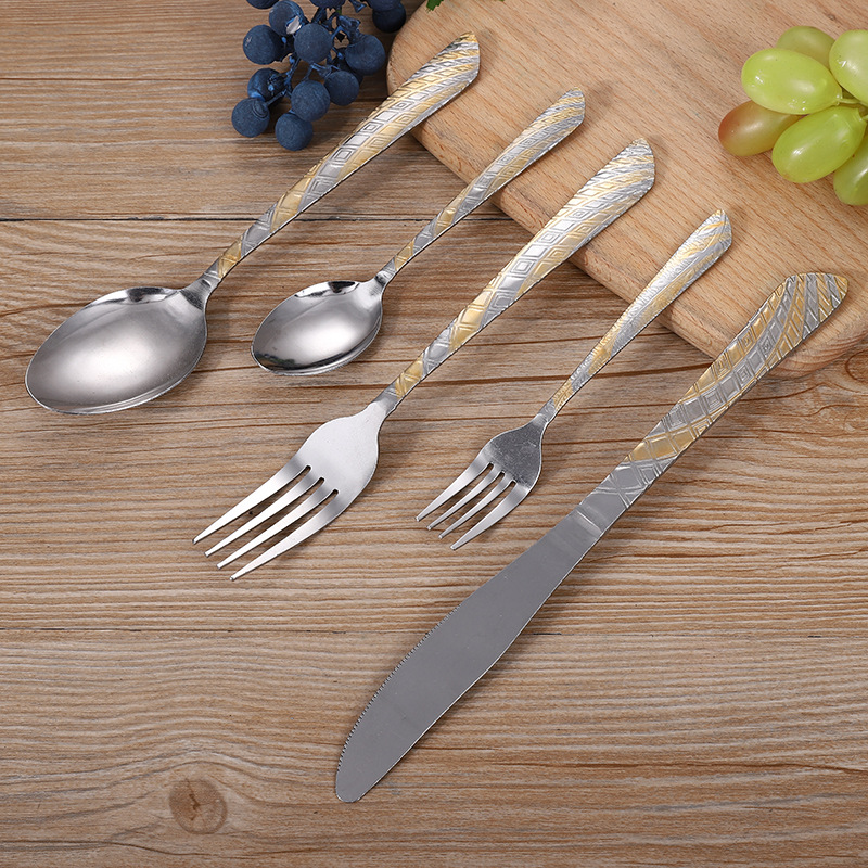 Stainless Steel Spoon Knife and Fork Tableware Full Set Hotel Western Tableware Factory Direct Sales Personalized Patterns Knife and Fork Gift Stainless Steel Spoon Knife and Fork Tableware Full Set Hotel Western Tableware Factory Direct Sales Personalized Patterns Knife and Fork Gift