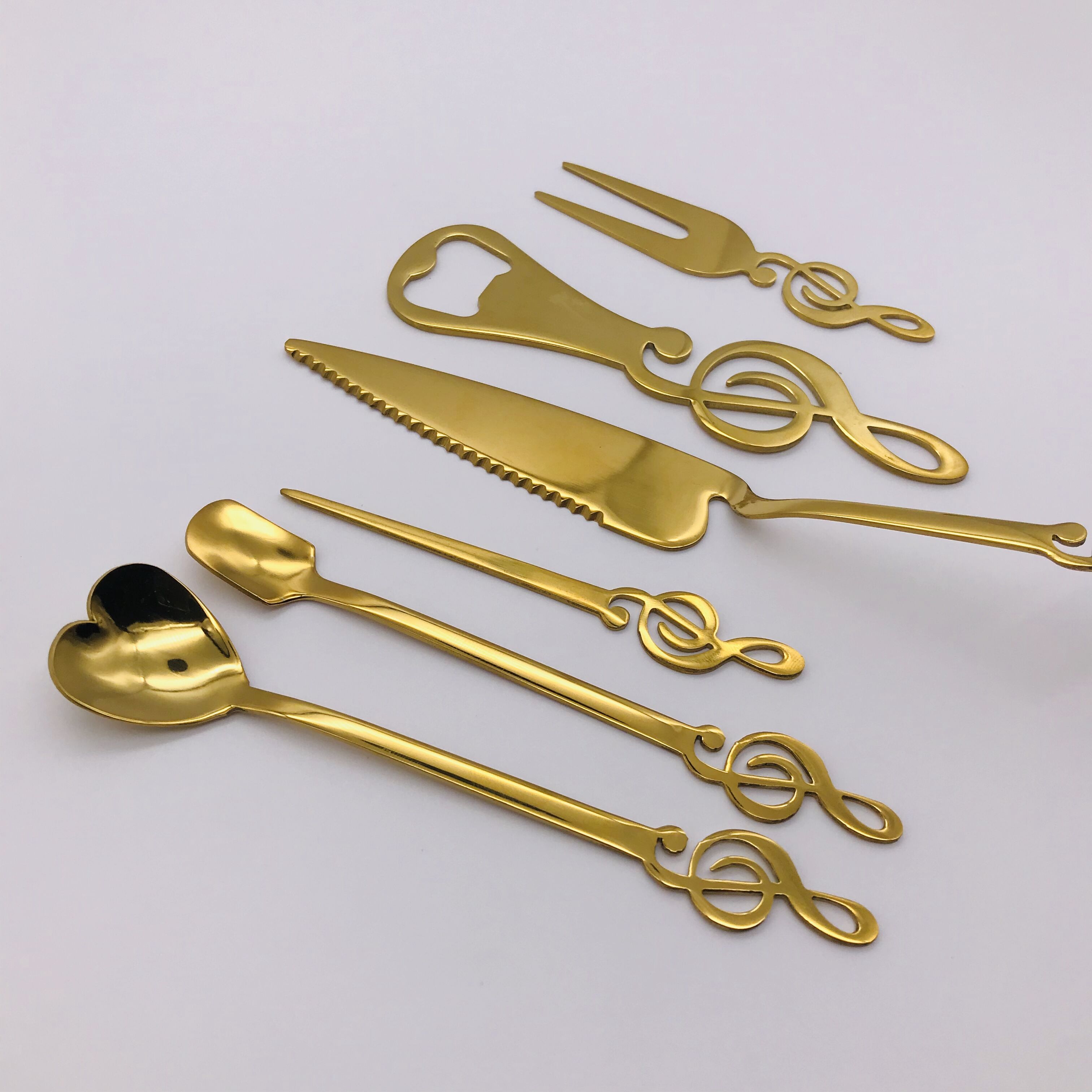 Musical Note Series Stainless Steel Heart Shape Ice Spoon Beer Bottle Opener Coffee Spoon Fruit Fork High-Grade Titanium Series