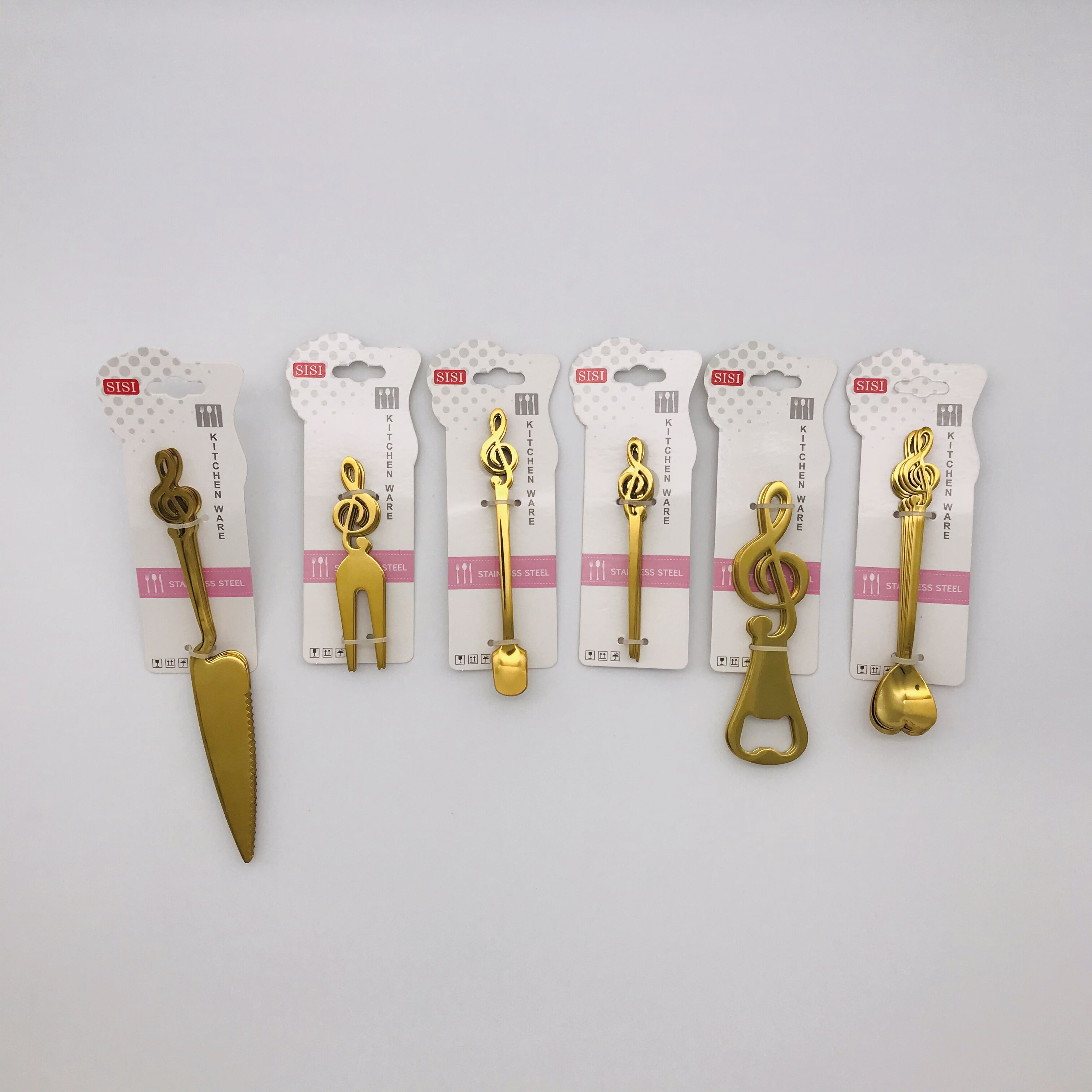 Musical Note Series Stainless Steel Heart Shape Ice Spoon Beer Bottle Opener Coffee Spoon Fruit Fork High-Grade Titanium Series