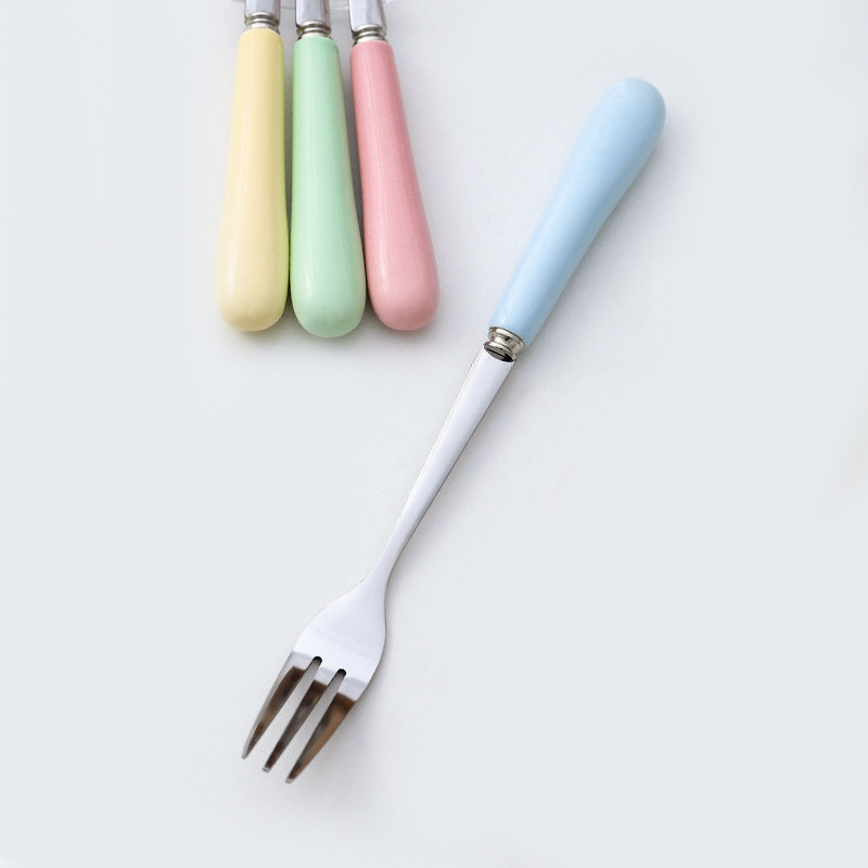 INS Creative Japanese Candy Color Porcelain Handle Stainless Steel Knife and Forks Fruit Dessert Stainless Steel Fork Western Tableware