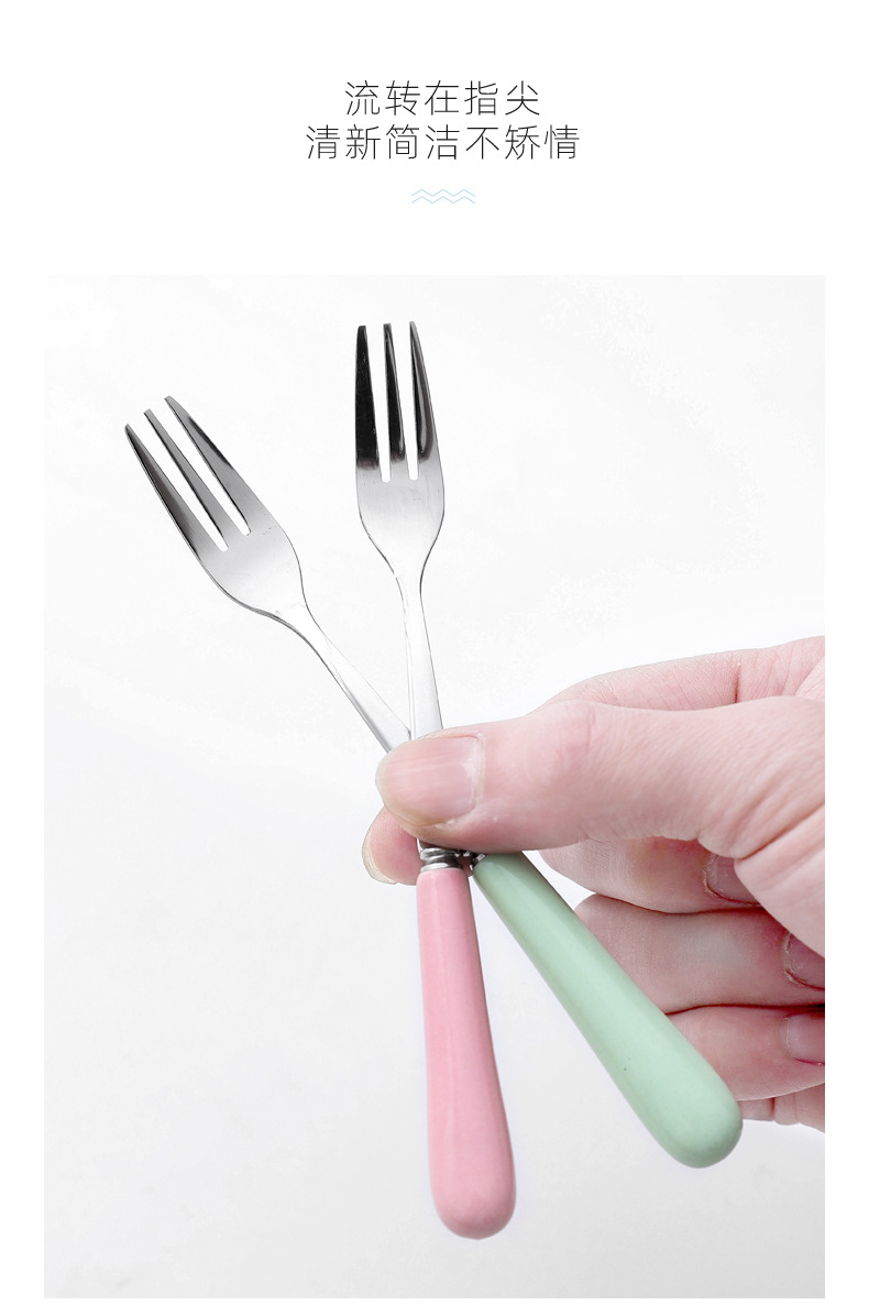 INS Creative Japanese Candy Color Porcelain Handle Stainless Steel Knife and Forks Fruit Dessert Stainless Steel Fork Western Tableware INS Creative Japanese Candy Color Porcelain Handle Stainless Steel Knife and Forks Fruit Dessert Stainless Steel Fork Western Tableware