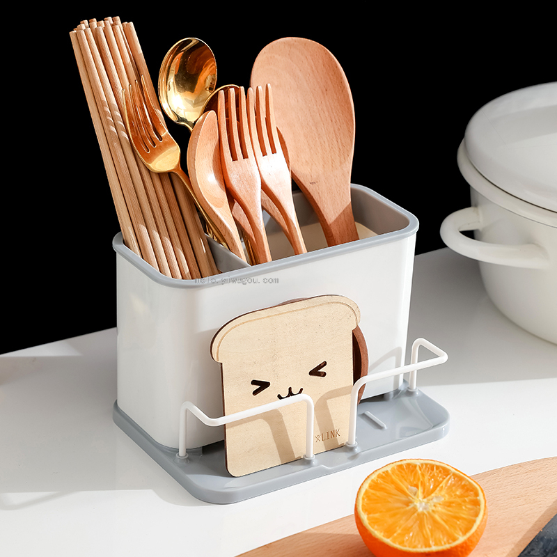 Sponge Storage Sets, Compartment Drain Tableware Chopsticks Box, Kitchen Rack, Draining Knife and Fork Rack