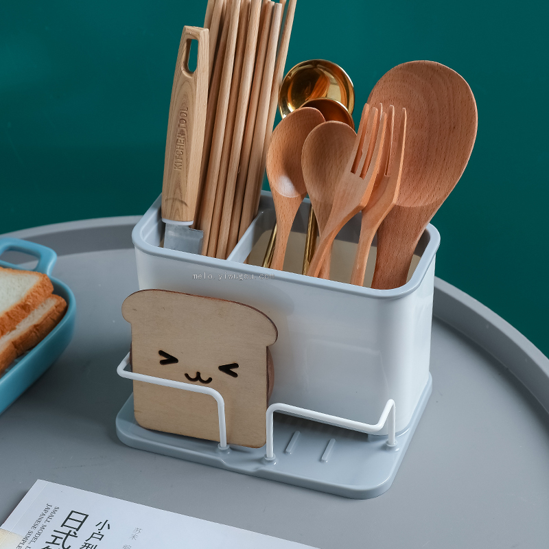 Sponge Storage Sets, Compartment Drain Tableware Chopsticks Box, Kitchen Rack, Draining Knife and Fork Rack