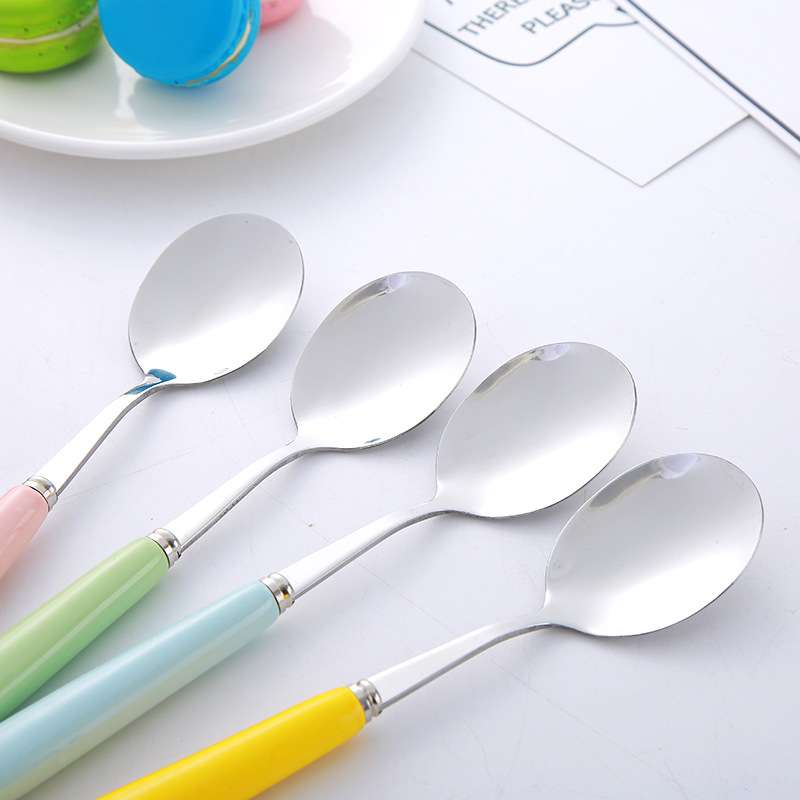 Chinese style porcelain handle fork spoon set of three portable tableware students camping dining tableware