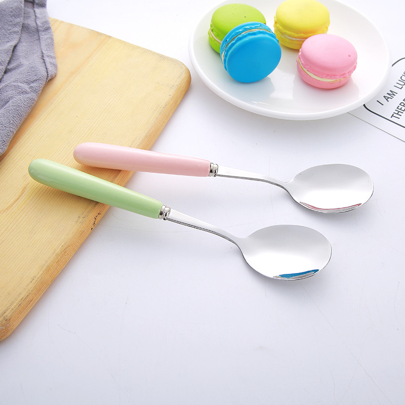 Chinese style porcelain handle fork spoon set of three portable tableware students camping dining tableware