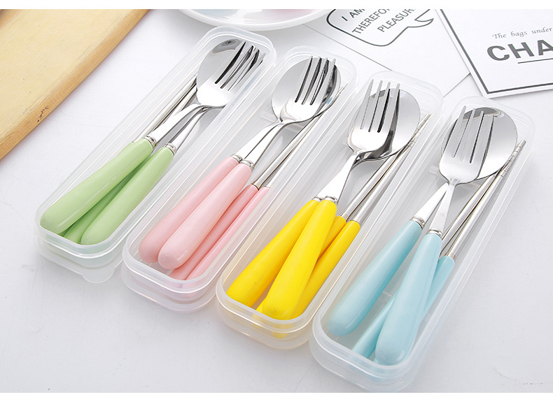 Chinese style porcelain handle fork spoon set of three portable tableware students camping dining tableware Chinese style porcelain handle fork spoon set of three portable tableware students camping dining tableware
