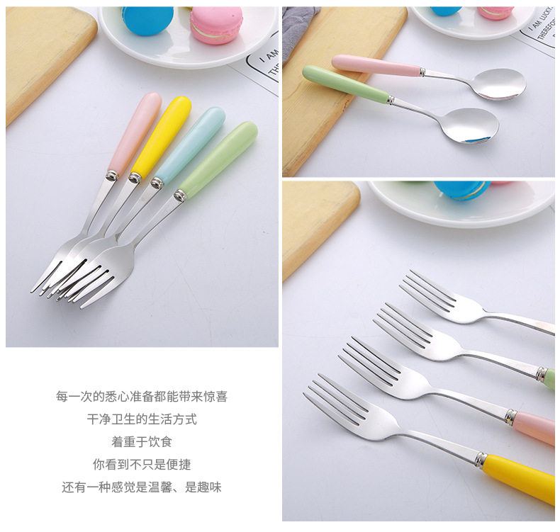 Chinese style porcelain handle fork spoon set of three portable tableware students camping dining tableware Chinese style porcelain handle fork spoon set of three portable tableware students camping dining tableware