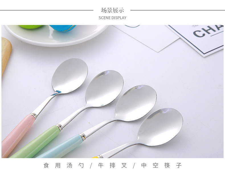 Chinese style porcelain handle fork spoon set of three portable tableware students camping dining tableware Chinese style porcelain handle fork spoon set of three portable tableware students camping dining tableware