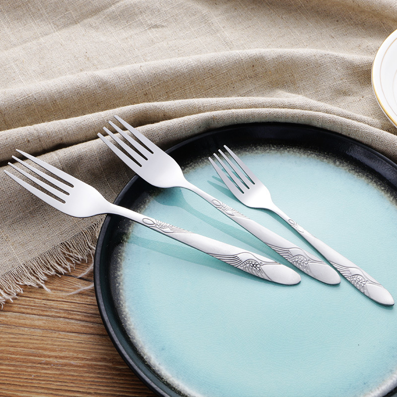 Stainless steel tableware, knife, fork and spoon, Western steak knife retro Crane carved European tableware family