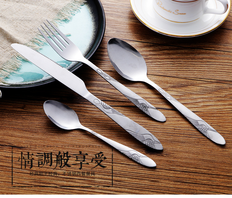 Stainless steel tableware, knife, fork and spoon, Western steak knife retro Crane carved European tableware family Stainless steel tableware, knife, fork and spoon, Western steak knife retro Crane carved European tableware family