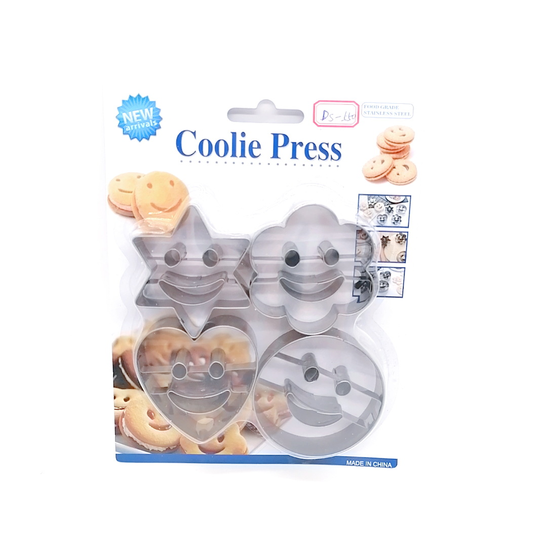 4-Piece Stainless Steel Smiley Face Biscuit Mold Facial Expression Bag Cutting Tool Creative Smiley Face Biscuit Mold