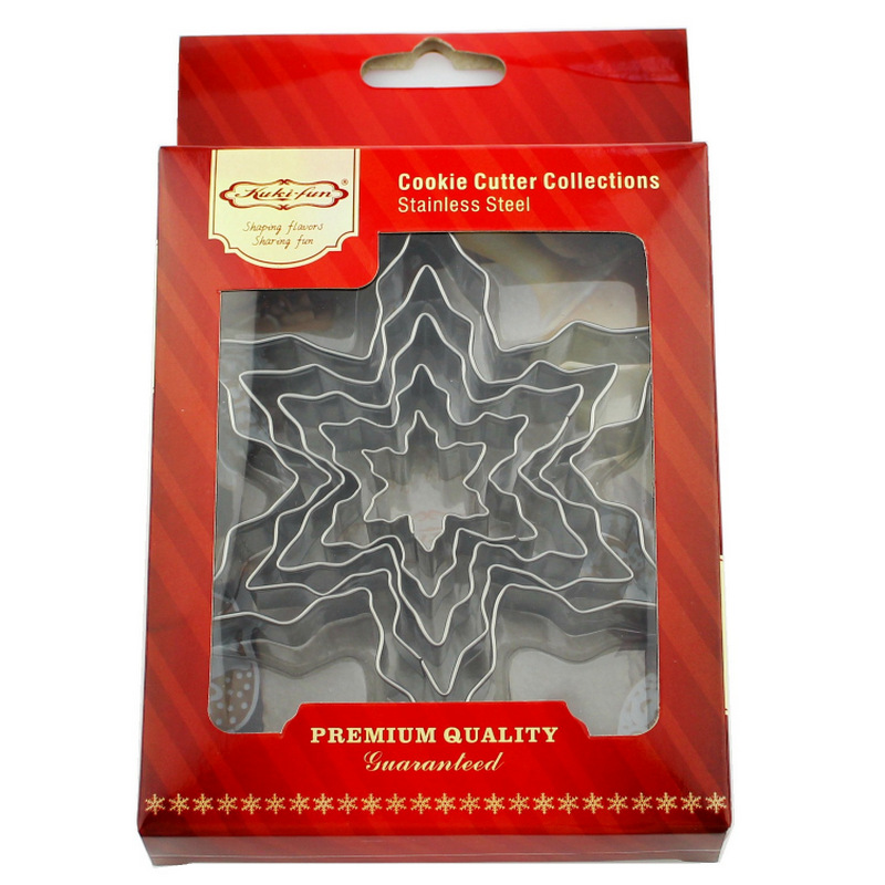 Stock Christmas Snowflake 5-Piece Set Stainless Steel Fondant Biscuit Mold DIY Baking Cake Print Biscuit Mold
