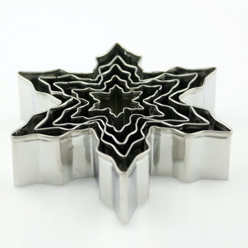 Stock Christmas Snowflake 5-Piece Set Stainless Steel Fondant Biscuit Mold DIY Baking Cake Print Biscuit Mold