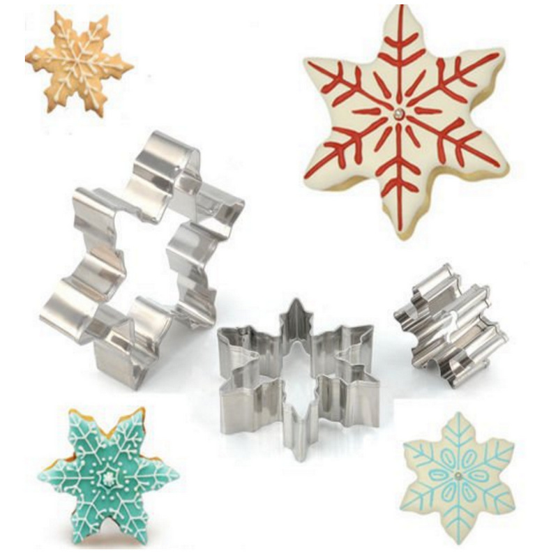 Stock Christmas Snowflake 5-Piece Set Stainless Steel Fondant Biscuit Mold DIY Baking Cake Print Biscuit Mold