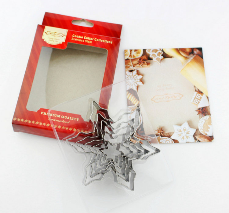 Stock Christmas Snowflake 5-Piece Set Stainless Steel Fondant Biscuit Mold DIY Baking Cake Print Biscuit Mold