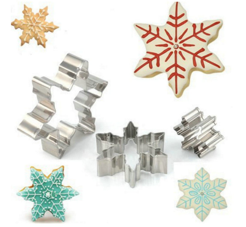 Stock Christmas Snowflake 5-Piece Set Stainless Steel Fondant Biscuit Mold DIY Baking Cake Print Biscuit Mold