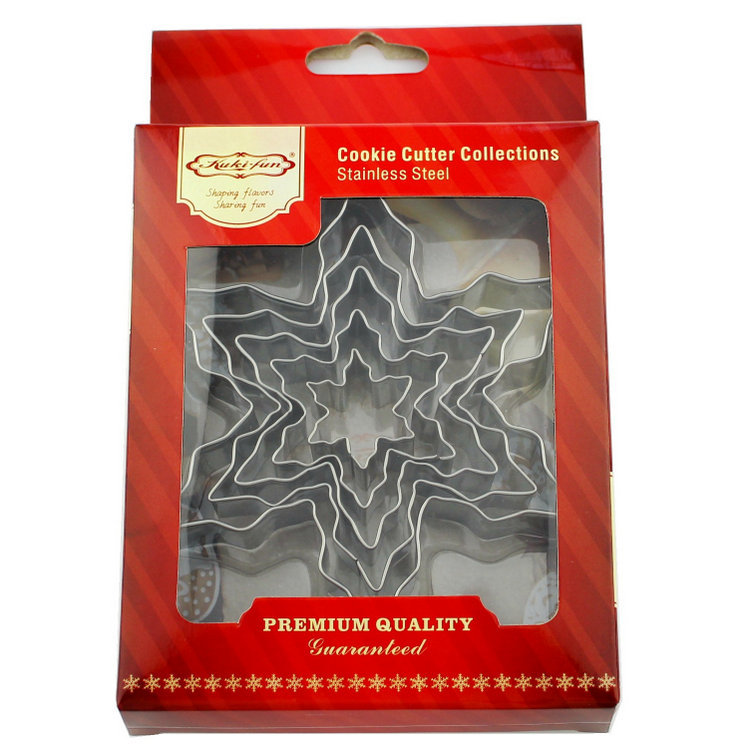 Stock Christmas Snowflake 5-Piece Set Stainless Steel Fondant Biscuit Mold DIY Baking Cake Print Biscuit Mold