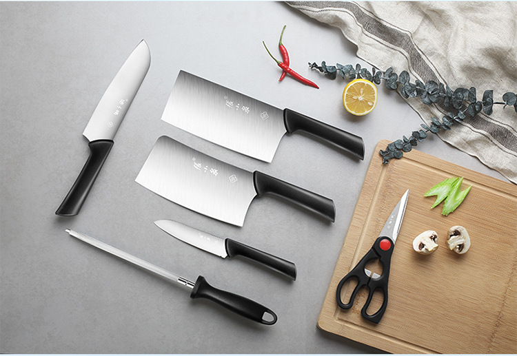 Zhang Xiaoquan Fengcai Kitchen Knife Set Stainless Steel Kitchen Festive Red Wooden Knife Holder Kitchen Slicer Bone Cutter Seven-Piece Set
