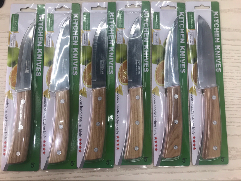 5 \\\&#034; Wooden Handle Three Nails Fruit Knife Kitchen Knife single clip packaging Quality