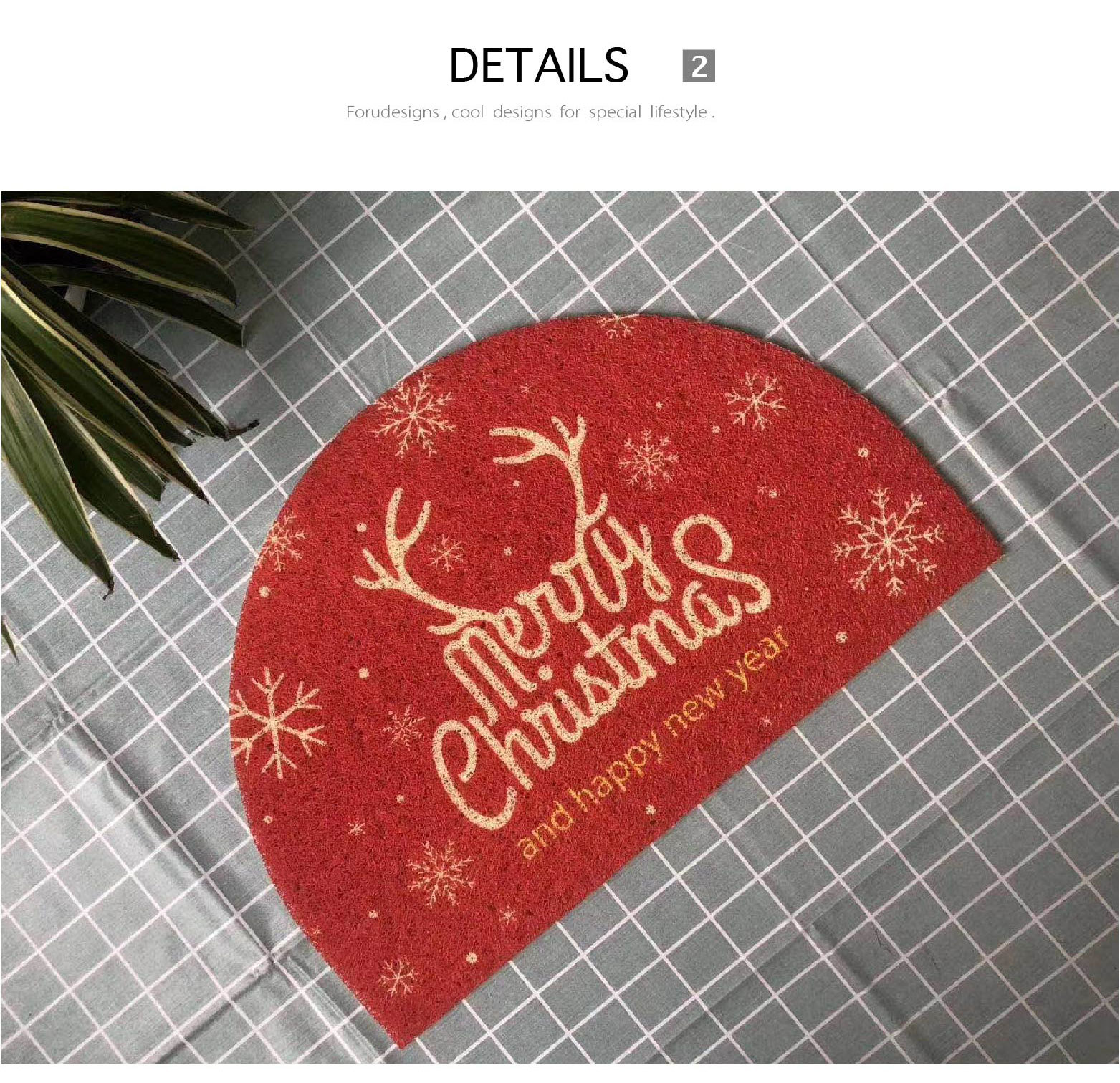 Christmas PVC Floor Mat Semicircle Holiday Atmosphere Home Carpet Home Door Mat Mud Non-Slip Filiform Pad