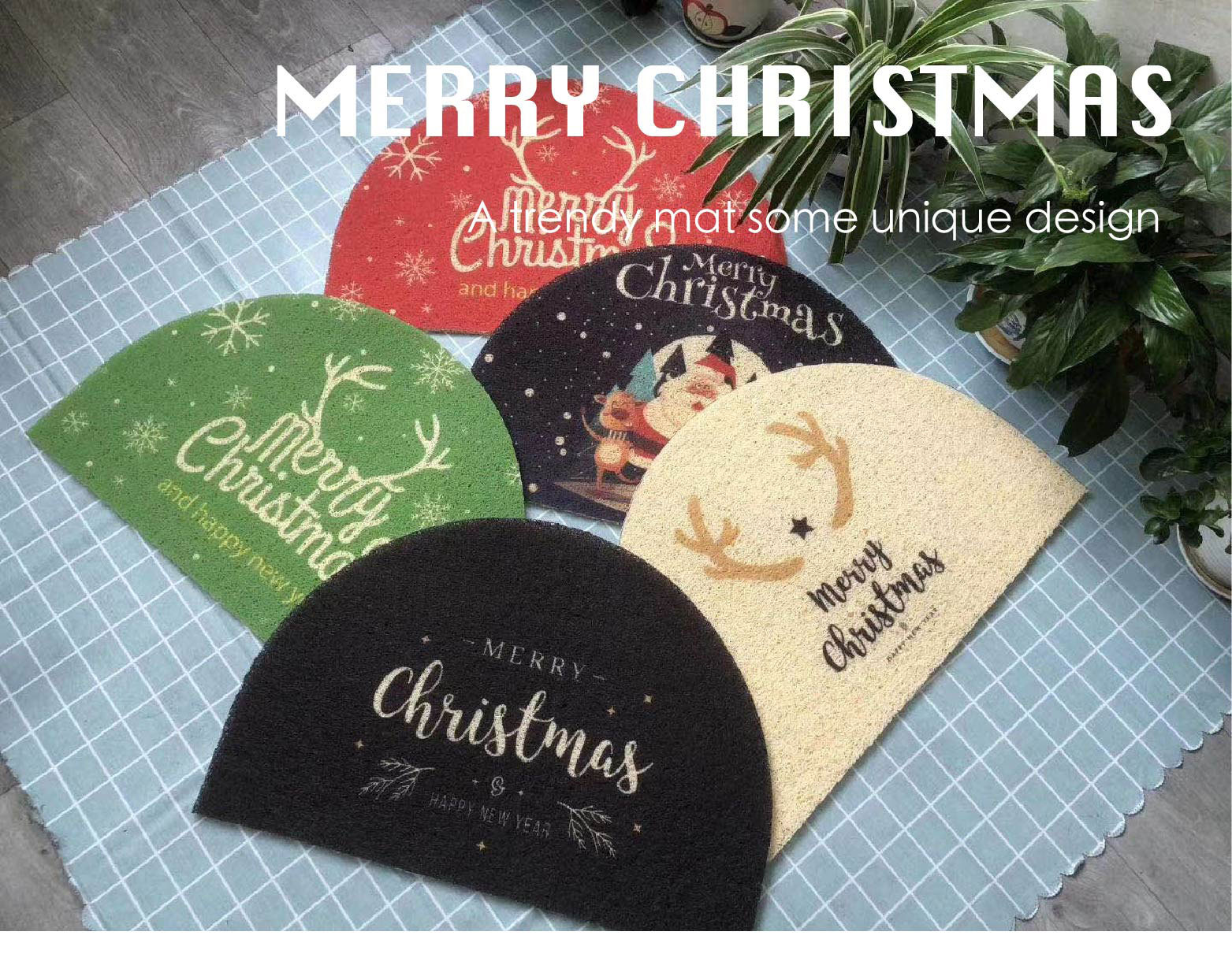 Christmas PVC Floor Mat Semicircle Holiday Atmosphere Home Carpet Home Door Mat Mud Non-Slip Filiform Pad