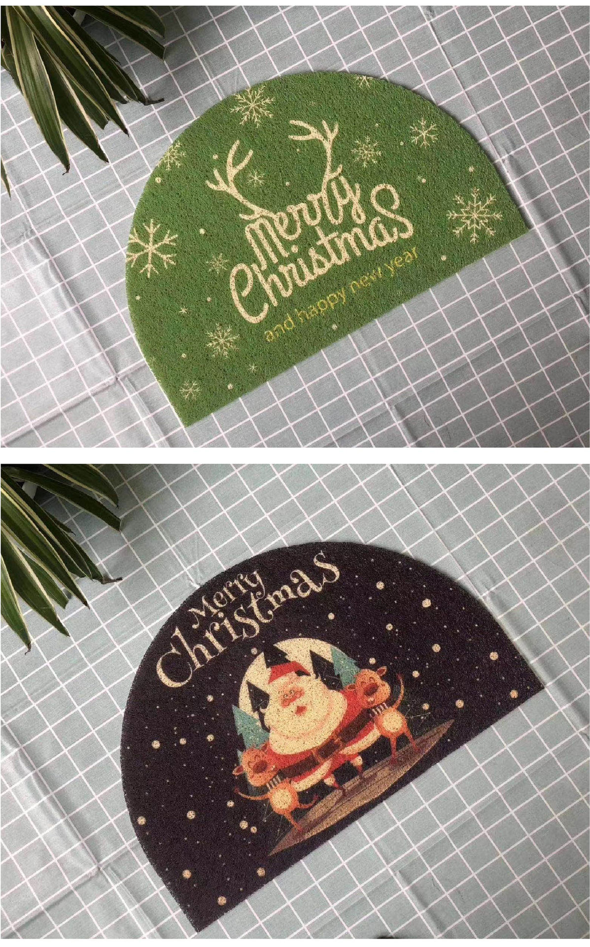Christmas PVC Floor Mat Semicircle Holiday Atmosphere Home Carpet Home Door Mat Mud Non-Slip Filiform Pad