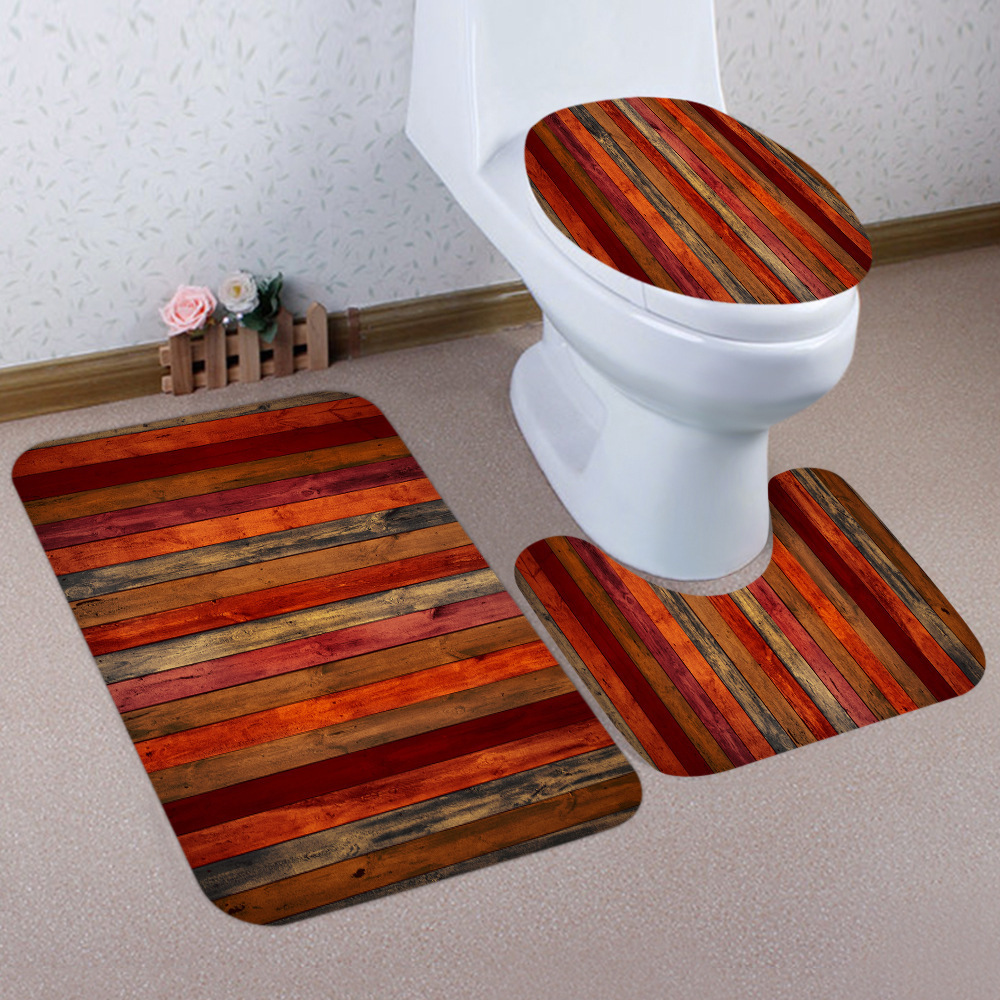 Three-Piece Bathroom Style Absorbent Style New Creative Floor Mat Non-Slip Toilet European and American D Wooden Board 3 Cross-Border