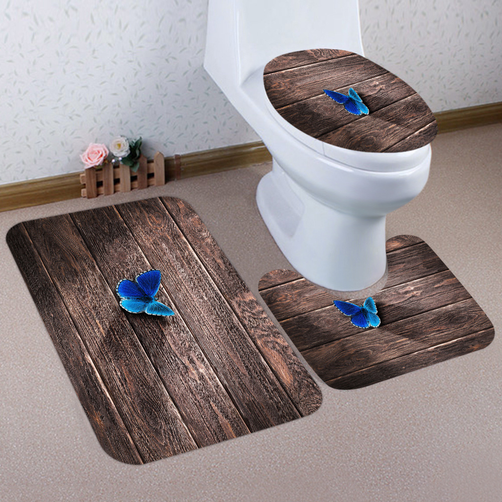 Three-Piece Bathroom Style Absorbent Style New Creative Floor Mat Non-Slip Toilet European and American D Wooden Board 3 Cross-Border