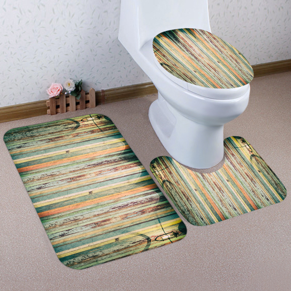 Three-Piece Bathroom Style Absorbent Style New Creative Floor Mat Non-Slip Toilet European and American D Wooden Board 3 Cross-Border