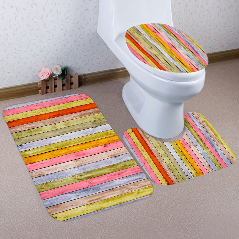 Three-Piece Bathroom Style Absorbent Style New Creative Floor Mat Non-Slip Toilet European and American D Wooden Board 3 Cross-Border