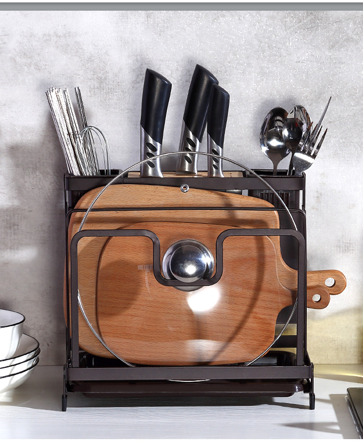 Kitchen Supplies White Table Knife Rack Chopping Board Pot Lid Chopsticks Integrated Storage Rack Iron Knife Draining Storage Rack