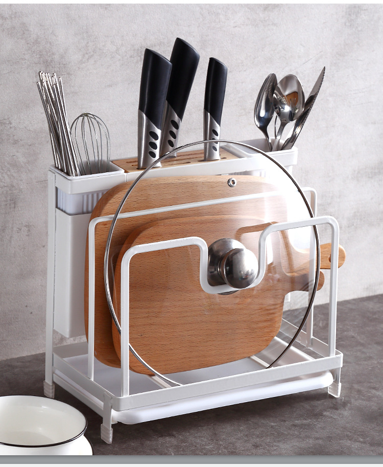 Kitchen Supplies White Table Knife Rack Chopping Board Pot Lid Chopsticks Integrated Storage Rack Iron Knife Draining Storage Rack