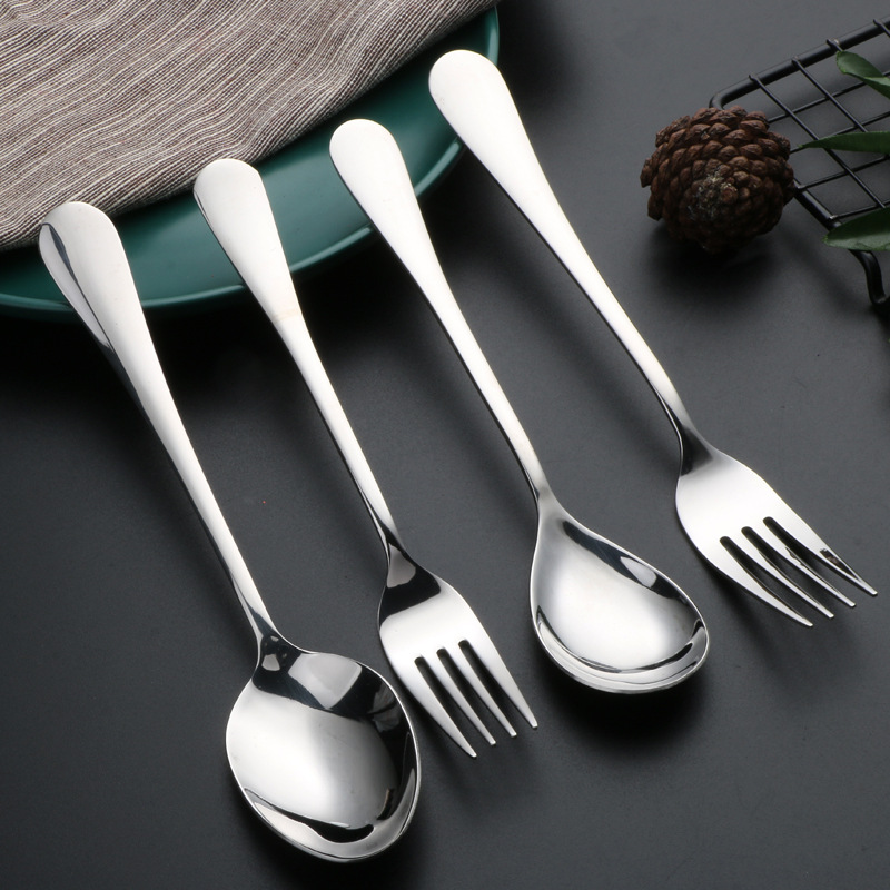 304 Stainless Steel Spoon 1010 Table Knife Water Drop round Spoon Children&#039;s Tableware Eating Coffee Stir Spoon Fruit Fork