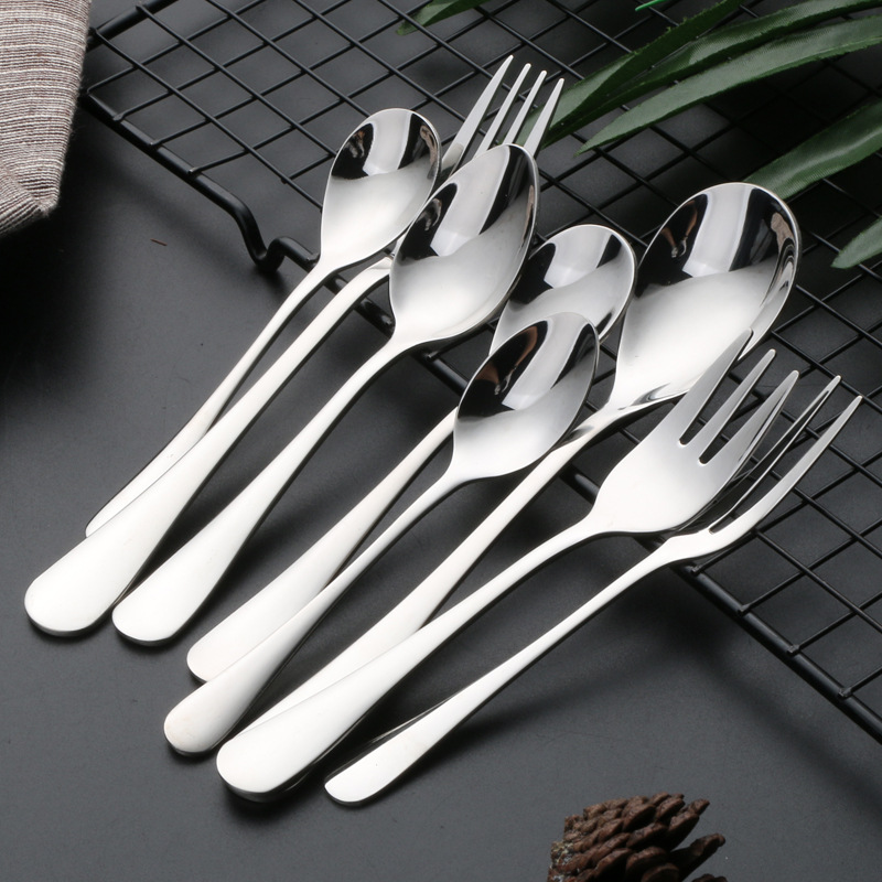 304 Stainless Steel Spoon 1010 Table Knife Water Drop round Spoon Children&#039;s Tableware Eating Coffee Stir Spoon Fruit Fork