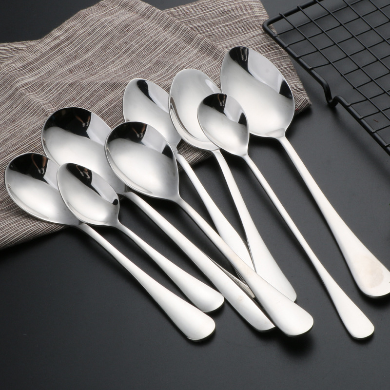 304 Stainless Steel Spoon 1010 Table Knife Water Drop round Spoon Children&#039;s Tableware Eating Coffee Stir Spoon Fruit Fork