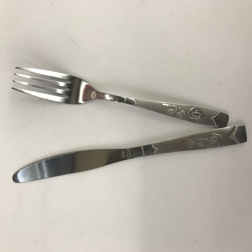 410 Stainless Steel Material Western Tableware Square Toe Sand Blasting Series K Table Knife Spork Tea Spork