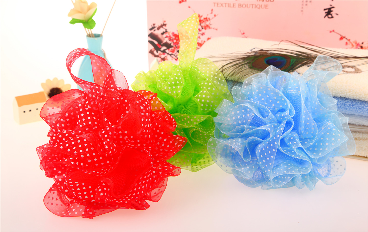 Qing Zhi Korean Style Lace Mesh Sponge Large White Dot Lace Mesh Sponge Bath Ball Custom Mixed Batch